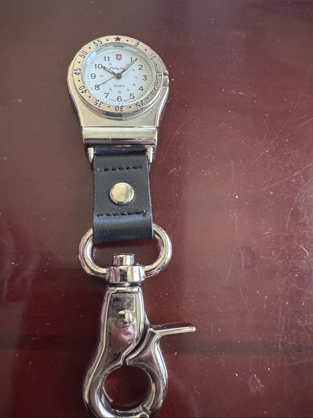 Black Leather Clip-On Pocket Watch Keychain - Philip Wells